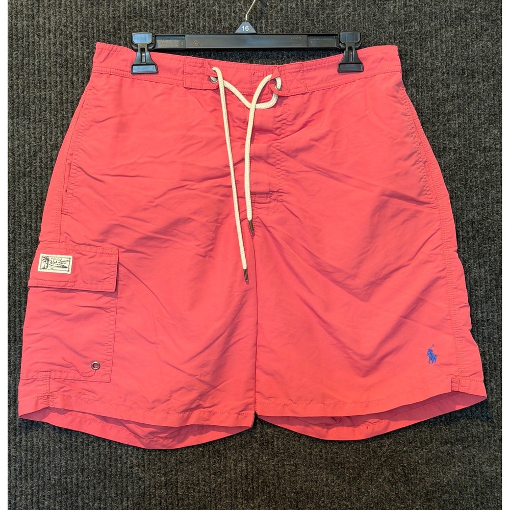 Polo Ralph Lauren Mens Medium Shorts Pink Cargo Swim Trunks Mesh Cut Out